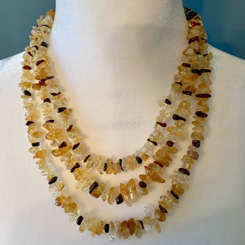 Women’s necklace collar triple strand beige, brown beads handmade fashion jewelr